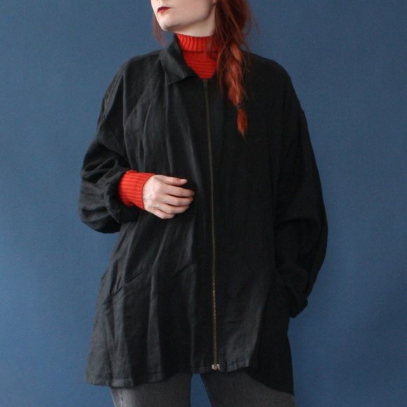 Flax Jackets & Blazers - VTG oversized black linen jacket by FLAX